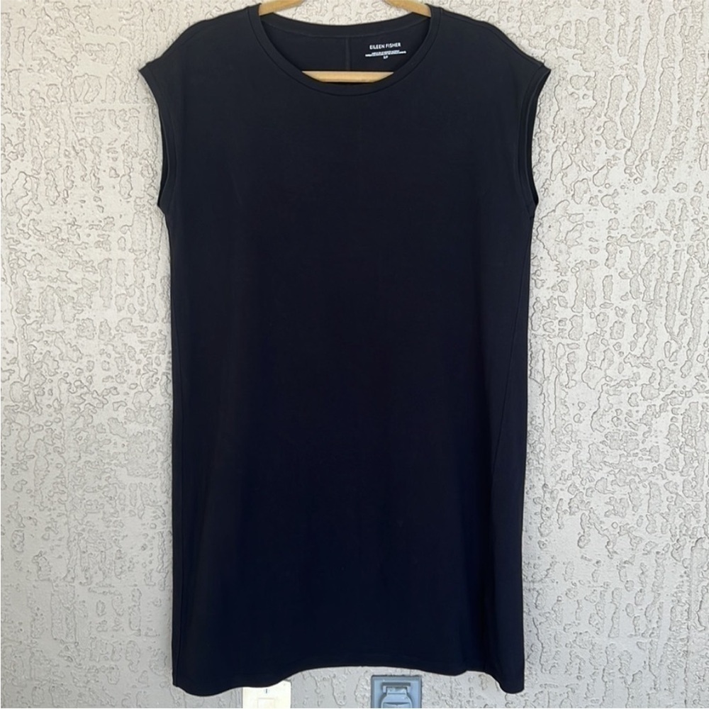 Eileen Fisher Black Organic Cotton Sleeveless Crewneck Tank Dress Size S - Picture 3 of 10